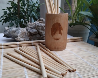Set of 10 Handmade Natural Bamboo Straws Reusable | Safe Drinking Straws | Eco Friendly Gift | Includes Coconut Fiber Straw Cleaning Brush