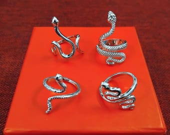 Set 4 Adjustable Snake Rings for Women, Handmade Statement Rings, Vintage Serpent Jewelry, Festival & Fashion Rings, Gift Box Included