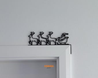 Türrahmen-Deko „Schlitten mit Rentieren“ – Weihnachtsdeko, Winterdeko, Türrahmen-Schriftzug, minimalistisch, 21,9×11,7×0,5 cm