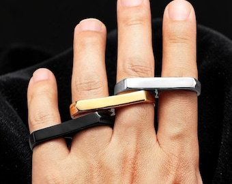 Double Finger Ring, Unisex Two Finger Silver Band, Adjustable Gothic Ring, Minimalist Punk Jewelry, Gift for Him & Her, Everyday Ring