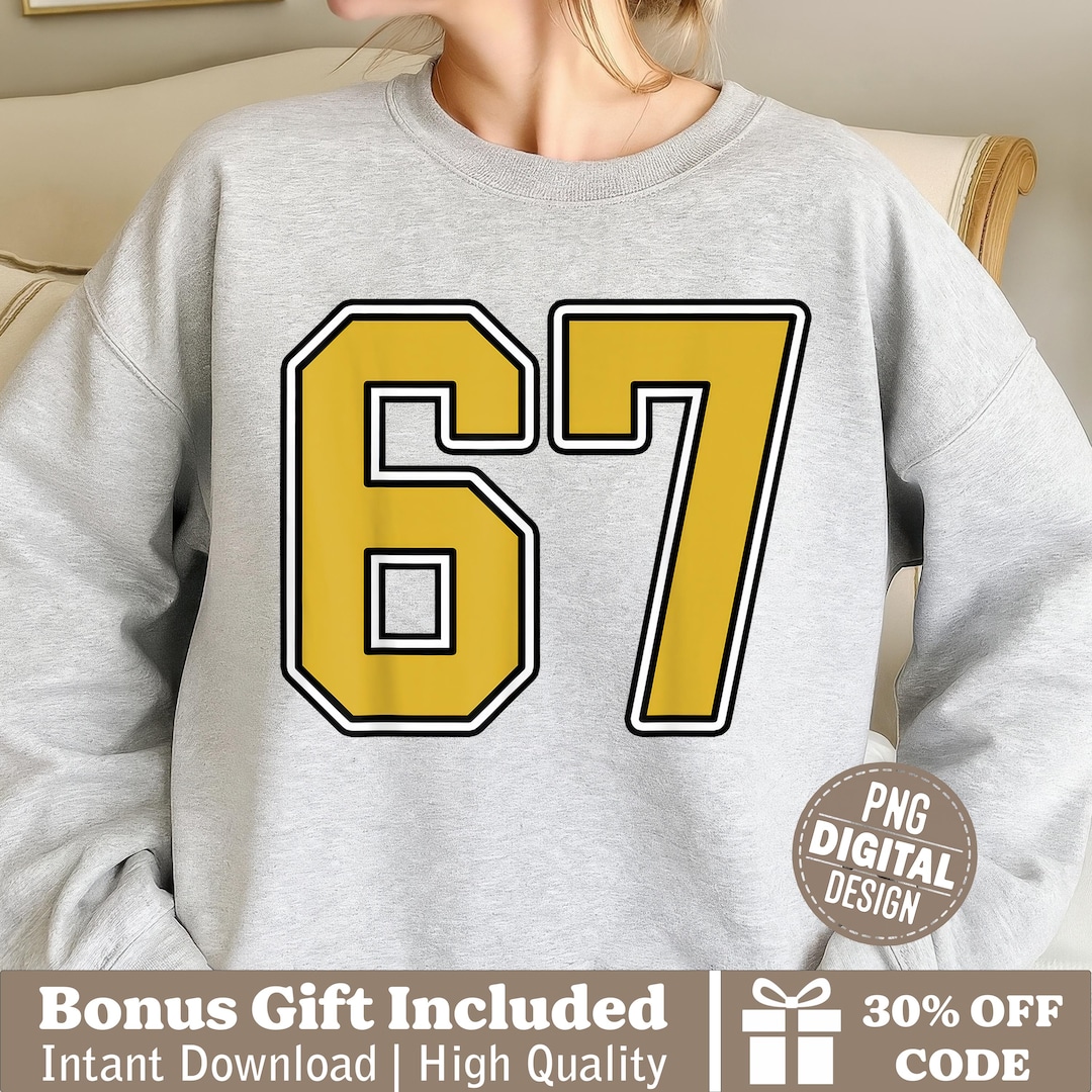 Yellow 67 Number Png, Bold Sports Jersey Outline Design, Retro Athletic ...