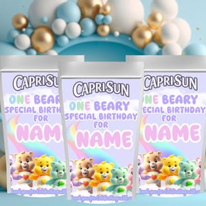 12 Care Bears Juice Pouch Labels | First Birthday Party Favors | Beary Special Birthday Decorations |