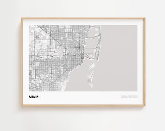 マイアミの風景地図プリント、マイアミフロリダの現代地図ポスター、マイアミ市街地図、マイアミの壁アートポスター、マイアミの額入り地図プリント、マイアミのホームデコレーション