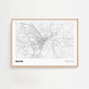 Landskapskartatryck av Macon, modern kartposter över Macon, inramad kartposter över Macon, minimalistisk karta över Macon, resegåva över Macon, konsttryck av Macon