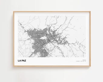 La Paz Landscape Map Print, La Paz Bolivia Modern Map Poster, La Paz Custom Street Map, La Paz Wall Art Poster, La Paz Home Decor