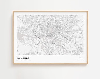 Hamburg Landschaft Karte Druck, Hamburg Deutschland moderne Karte Poster Hamburg Karte Dekor Poster Hamburg gerahmte Karte Druck, Hamburg Reisegeschenk