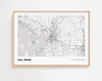 Fall River Landscape Map Print, Fall River Massachusetts Modern Map Poster, Fall River Travel Gift, Fall River Home Decor