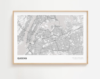 Queens Landscape Map Print, Queens New York Modern Map Poster, Queens Map Decor Poster, Queens Minimal Map, Queens Map Print Gift