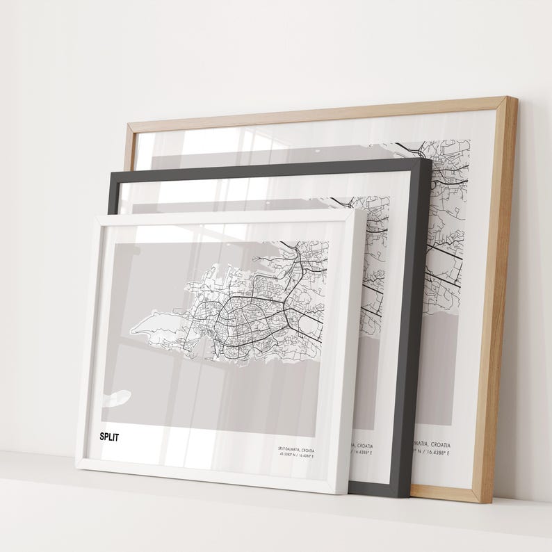 Split Landschaft Karte Drucken, Split Split Dalmatien moderne Karte Poster, Split Stadtplan, Split Karte Dekor Poster, Split Karte Druck Geschenk Bild 6