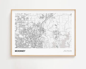 McKinney Landscape Map Print, McKinney Texas Modern Map Poster, McKinney Custom Street Map, McKinney City Map, McKinney Map Print Gift