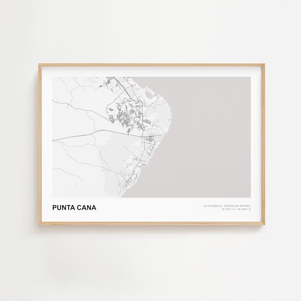 Punta Cana Landscape Map Print, Punta Cana La Altagracia Modern Map Poster, Punta Cana Wall Art Poster, Punta Cana Road Map