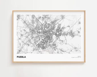 Puebla Landscape Map Print, Puebla Mexico Modern Map Poster, Puebla Minimal Map, Puebla Travel Gift, Puebla Art Print, Puebla Road Map