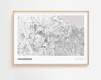 Tangerang Landscape Map Print, Tangerang Banten Modern Map Poster, Tangerang Art Print, Tangerang Framed Map Print, Tangerang Road Map