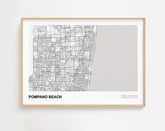 Pompano Beach Landscape Map Print, Pompano Beach Florida Modern Map Poster, Pompano Beach Road Map, Pompano Beach Framed Map Print