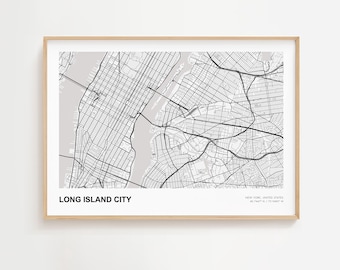 Long Island City Landscape Map Print, Long Island City New York Modern Map Poster, Long Island City Minimal Map, Long Island City Road Map