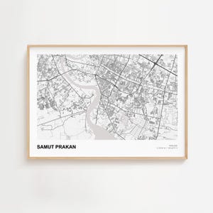Samut Prakan Landskapskarta Print, Samut Prakan Thailand Modern Kartaffisch, Samut Prakan Heminredning, Samut Prakan Stadskarta