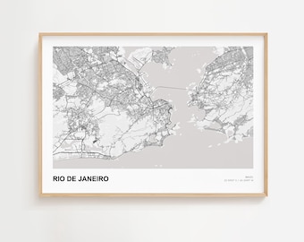 Rio de Janeiro Landscape Map Print, Rio de Janeiro Brazil Modern Map Poster, Rio de Janeiro Custom Street Map, Rio de Janeiro Map Print Gift