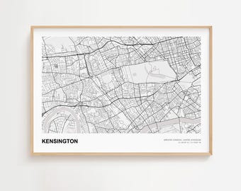 Impression de carte paysage Kensington, affiche de carte moderne du Grand Londres de Kensington, cadeau d'impression de carte de Kensington, décoration d'intérieur Kensington