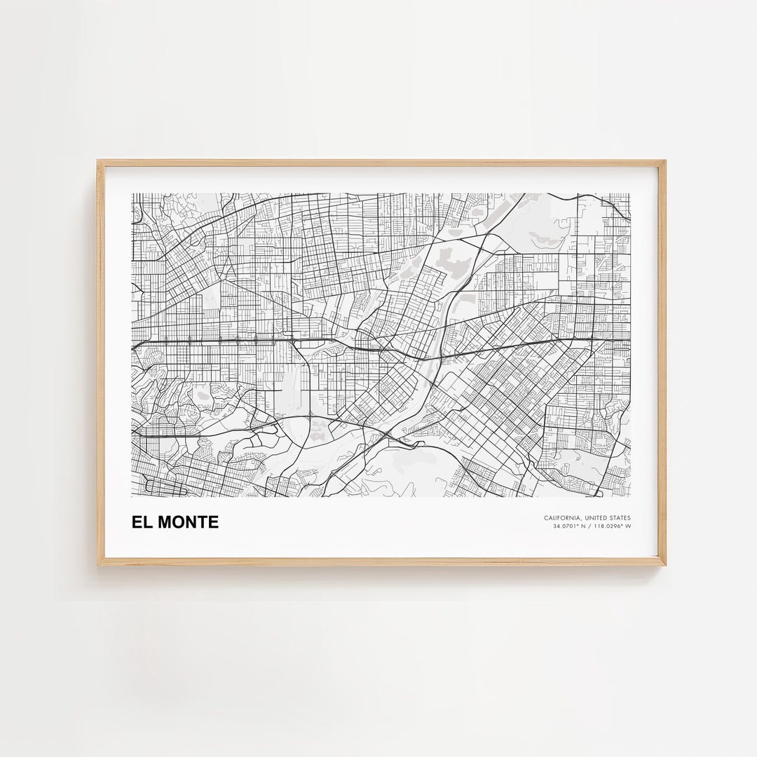 El Monte Landscape Map Print, El Monte California Modern Map Poster, El ...
