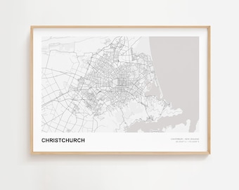 Christchurch Landscape Map Print, Christchurch Canterbury Modern Map Poster, Christchurch Framed Map Print, Christchurch Road Map