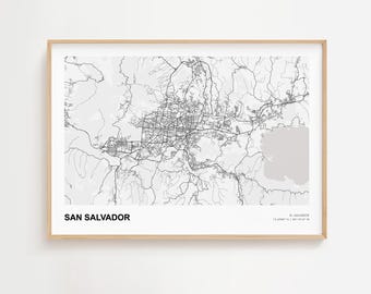San Salvador Landscape Map Print, San Salvador El Salvador Modern Map Poster, San Salvador Home Decor, San Salvador Wall Art Poster