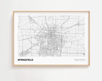 Impresión de mapa paisajístico de Springfield, póster de mapa moderno de Springfield, Misuri, mapa callejero personalizado de Springfield, impresión artística de Springfield