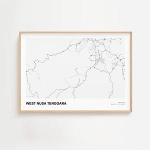 West Nusa Tenggara landskapskarta Print, West Nusa Tenggara Indonesien Modern kartaffisch, West Nusa Tenggara stadskarta