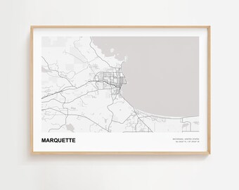 Marquette Landscape Map Print, Marquette Michigan Modern Map Poster, Marquette Travel Gift, Marquette Home Decor, Marquette Minimal Map