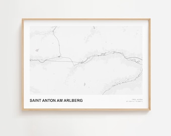 Saint Anton am Arlberg Landscape Map Print, Saint Anton am Arlberg Tyrol Modern Map Poster, Saint Anton am Arlberg Home Decor