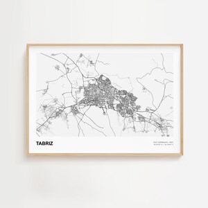Tabriz Landscape Map Print, Tabriz East Azerbaijan Modern Map Poster, Tabriz Travel Gift, Tabriz Map Print Gift, Tabriz Custom Street Map