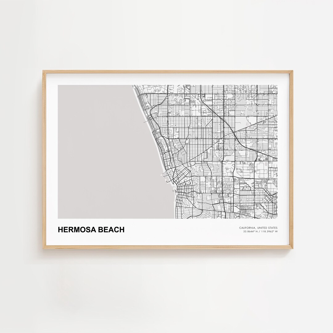Hermosa Beach Landscape Map Print, Hermosa Beach California Modern Map ...
