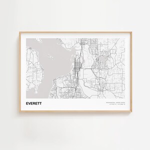 Everett Landscape Map Print, Everett Washington Modern Map Poster, Everett City Map, Everett Road Map, Everett Wall Art Poster