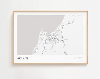 Impresión del mapa del paisaje de Sayulita, cartel del mapa moderno de Sayulita Nayarit, decoración del hogar de Sayulita, mapa de la ciudad de Sayulita, cartel de arte de la pared de Sayulita