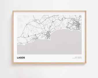 Lagos Landscape Map Print, Lagos Faro Modern Map Poster, Lagos City Map, Lagos Art Print, Lagos Minimal Map, Lagos Map Print Gift