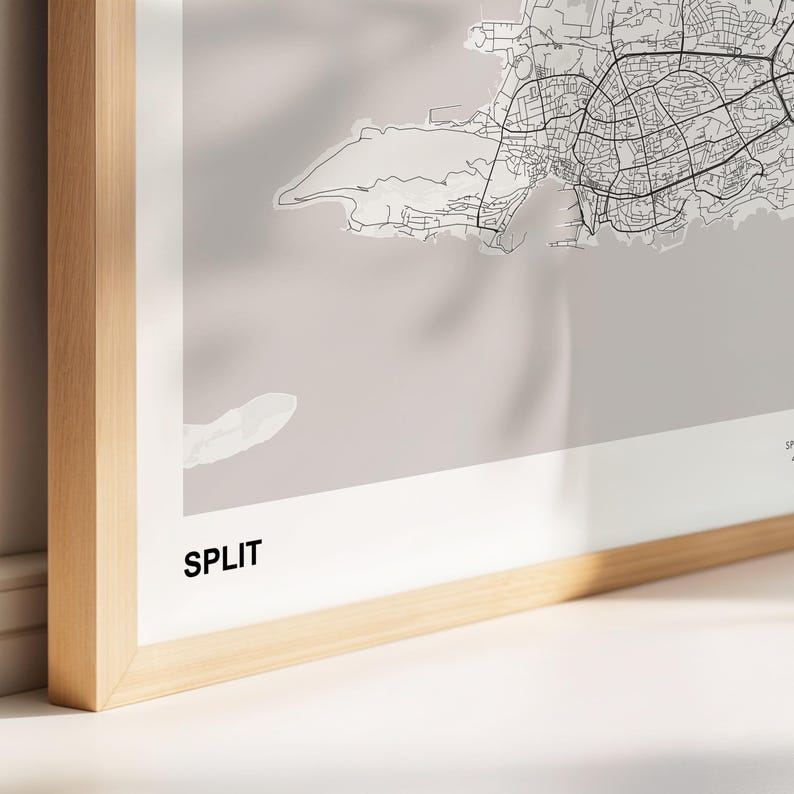 Split Landschaft Karte Drucken, Split Split Dalmatien moderne Karte Poster, Split Stadtplan, Split Karte Dekor Poster, Split Karte Druck Geschenk Bild 3