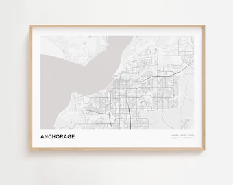 Anchorage Landscape Map Print, Anchorage Alaska Modern Map Poster, Anchorage Road Map, Anchorage Framed Map Print, Anchorage City Map