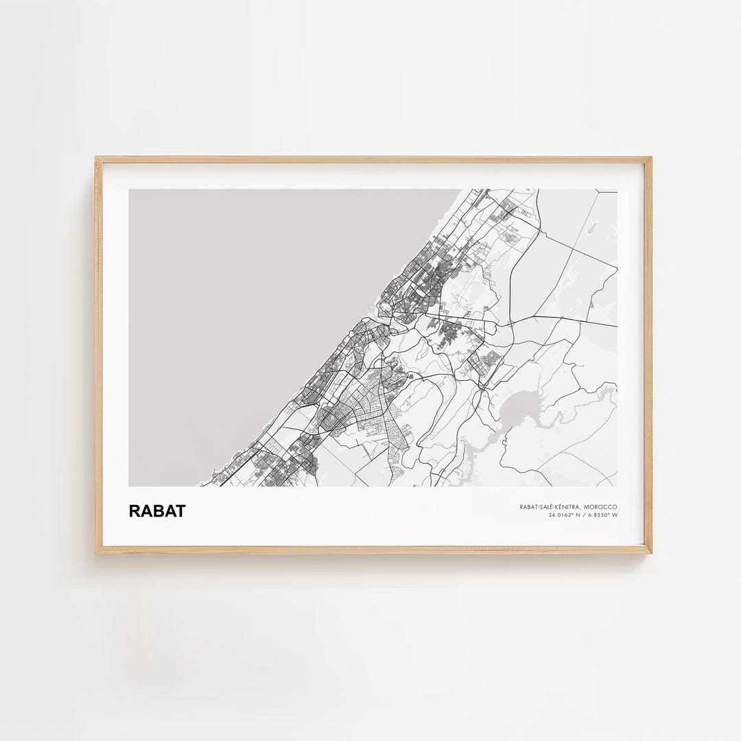 Rabat Landscape Map Print, Rabat Rabat-salé-kénitra Modern Map Poster ...