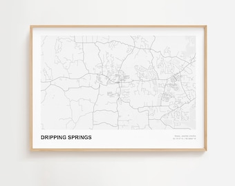Dripping Springs Landscape Map Print, Dripping Springs Texas Modern Map Poster, Dripping Springs Framed Map Print, Dripping Springs City Map