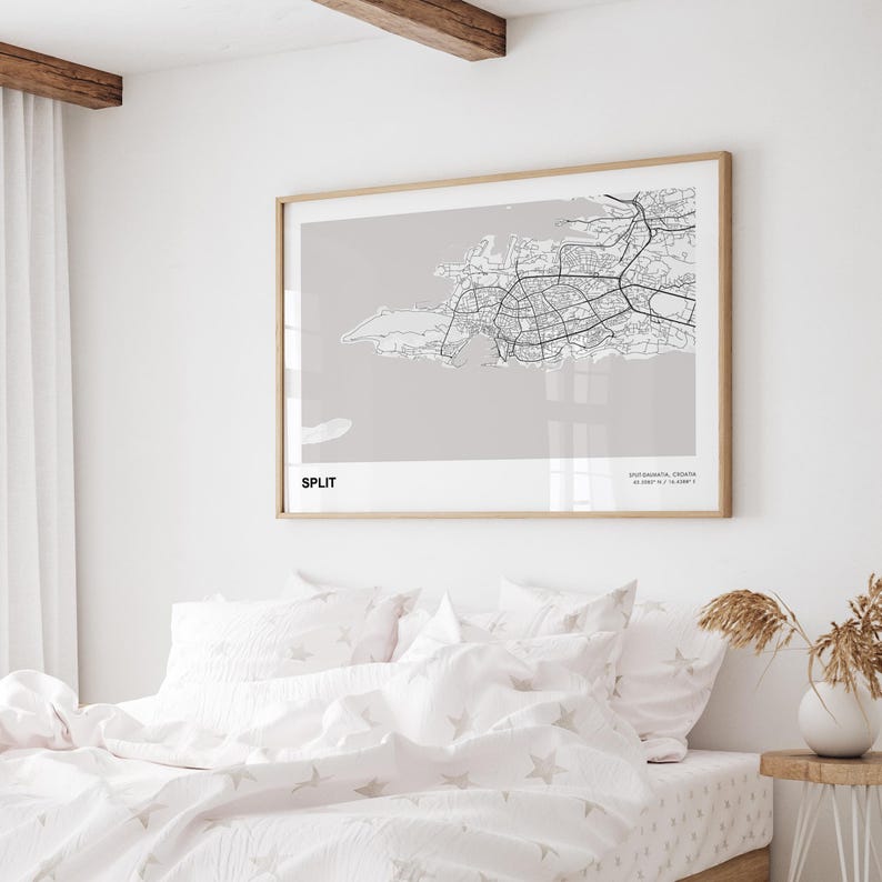 Split Landschaft Karte Drucken, Split Split Dalmatien moderne Karte Poster, Split Stadtplan, Split Karte Dekor Poster, Split Karte Druck Geschenk Bild 2