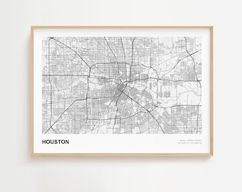 Houston Landscape Map Print, Houston Texas Modern Map Poster, Houston Road Map, Houston Wall Art Poster, Houston Urban Map, Houston City Map