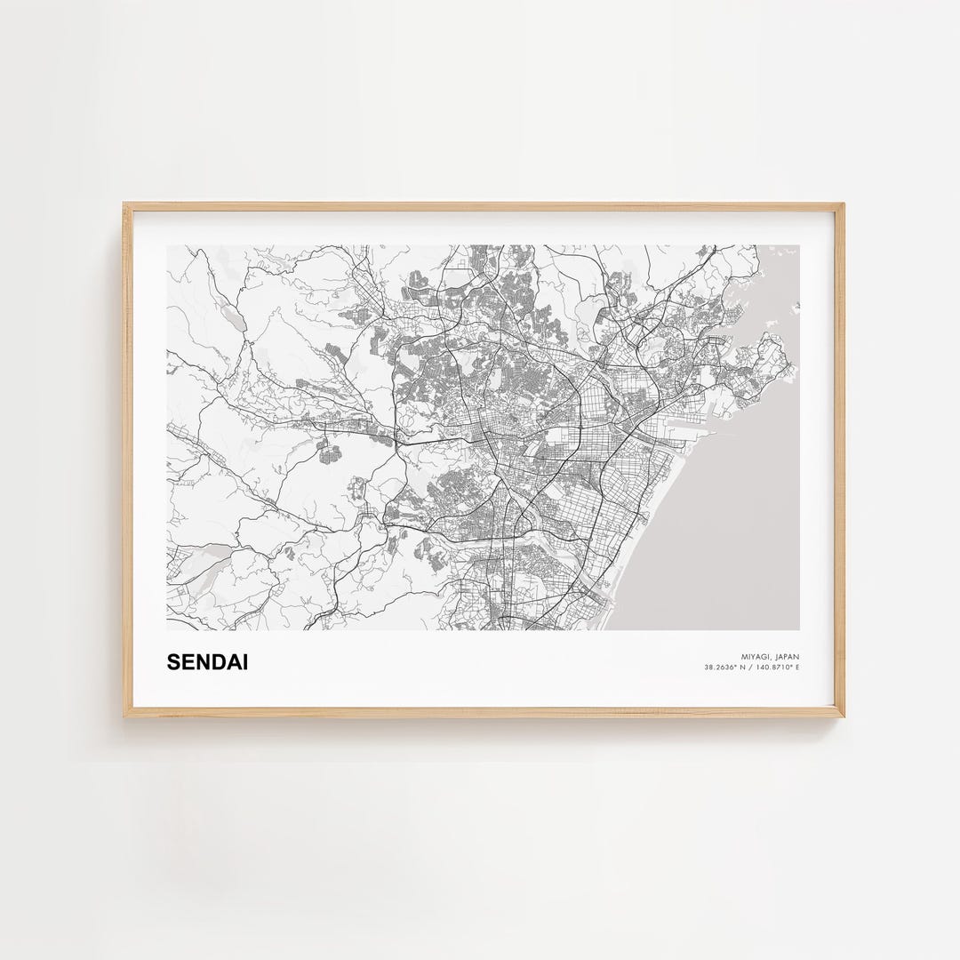 Sendaf Map Sendai Landscape Map Print, Sendai Miyagi Modern Map Poster, Sendai ...
