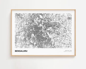 Bengaluru Landscape Map Print, Bengaluru Karnataka Modern Map Poster, Bengaluru Map Print Gift, Bengaluru Art Print, Bengaluru Minimal Map