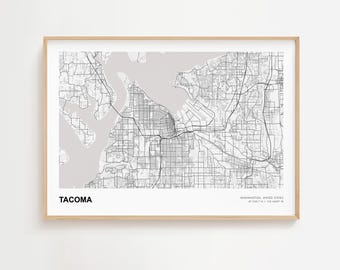 Tacoma Landscape Map Print, Tacoma Washington Modern Map Poster, Tacoma Map Print Gift, Tacoma Road Map, Tacoma Map Decor Poster