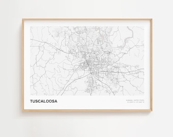 タスカルーサの風景地図プリント、タスカルーサアラバマモダンマップポスター、タスカルーサマップ装飾ポスター、タスカルーサ額入りマッププリント