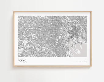 東京風景地図プリント、東京日本現代地図ポスター、東京ウォールアートポスター、東京市街地図、東京道路地図、東京地図プリントギフト