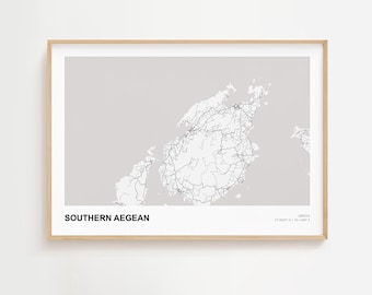 Impression de carte paysage sud de la mer Égée, carte moderne de la Grèce égéenne du sud, affiche déco carte du sud de la mer Égée, cadeau de voyage du sud de la mer Égée