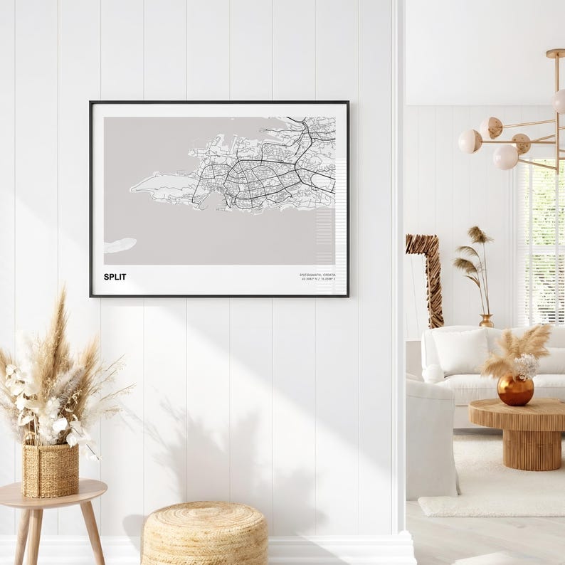 Split Landschaft Karte Drucken, Split Split Dalmatien moderne Karte Poster, Split Stadtplan, Split Karte Dekor Poster, Split Karte Druck Geschenk Bild 4
