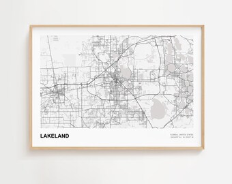 レイクランドの風景地図プリント、レイクランドフロリダの現代地図ポスター、レイクランドの壁アートポスター、レイクランドの地図プリントギフト、レイクランドの市街地図