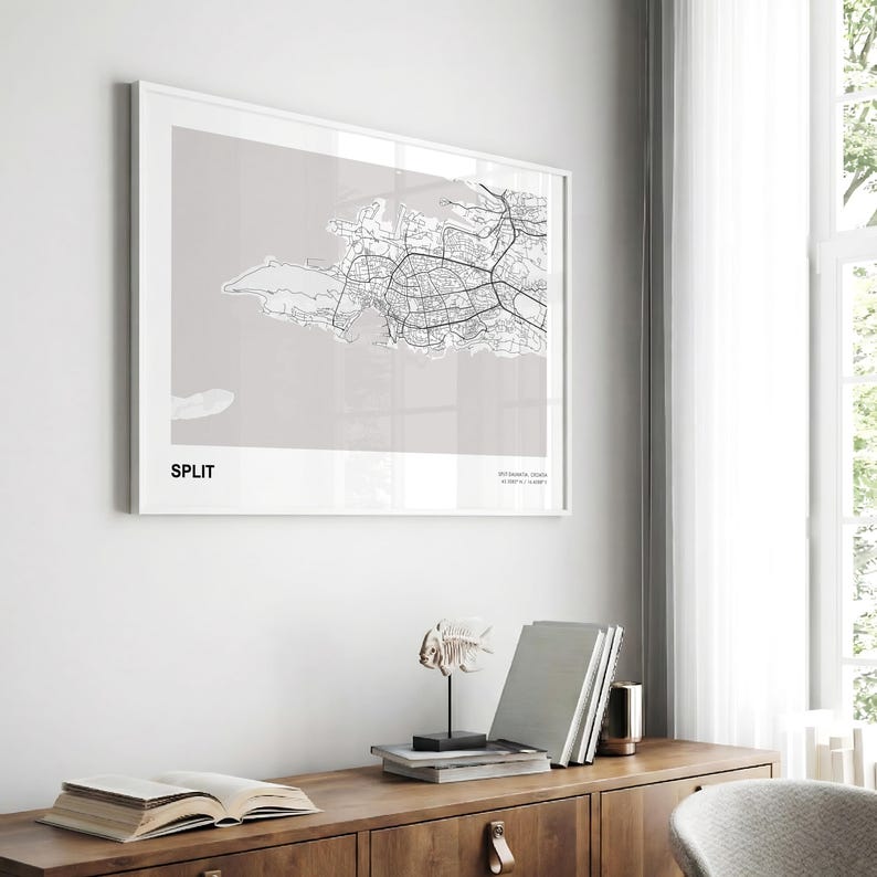 Split Landschaft Karte Drucken, Split Split Dalmatien moderne Karte Poster, Split Stadtplan, Split Karte Dekor Poster, Split Karte Druck Geschenk Bild 5