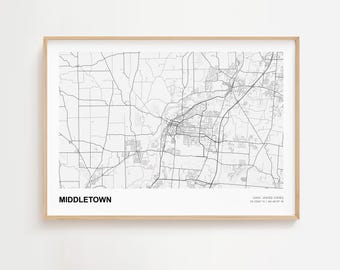 Middletown Landscape Map Print, Middletown Ohio Modern Map Poster, Middletown Custom Street Map, Middletown Map Decor Poster